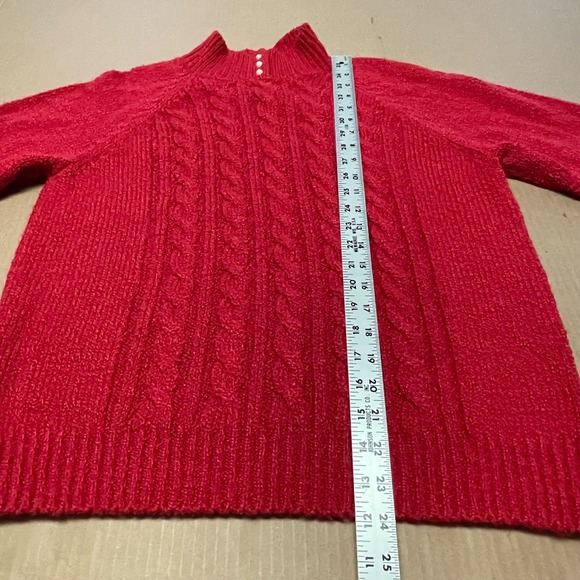 Karen Scott Women's M Red Pearl Mock Neck Long Sleeve Cable Knit Sweater - Picture 9 of 14